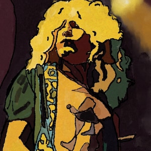 Robert Plant Art Print: Led Zeppelin Portrait - Art Deco Psychedelic Style (A4)