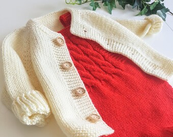 Baby knitted set Red Icecream, neutral gender knitted combi, baby jacket & pants,,baby cardigan, baby knitted capsule set