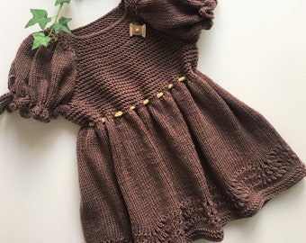 Summer Knit Baby Dress, choko top. Organic Baby Knit Set, Organic baby clothes