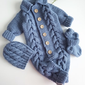 Baby Denim Melange Set mit Overall, Mütze Mütze und Socken, Baby gestrickter Overall