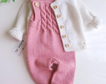 Baby girl winter outfit Powder, baby girl jacket & trousers ,baby cardigan, baby knitted capsule set