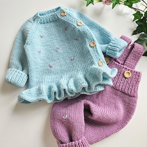 ベビーガールニット服 ターコイズ＆ライラック、ベビーガールライラックジャケット＆ズボンセット、ベビーカーディガン、ベビーニットカプセルセット