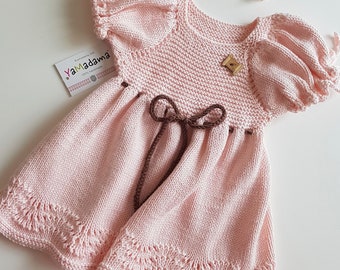 Summer Knitted Baby Dress, Tea rose baby dress,  Organic Baby Knitted dress, baby girl summer outfit