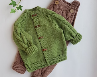 Unisex baby outfit, baby boy jacket & rompers,toddler wool cardigan, baby boy spring clothes, chunky, warm pullover, warm trousers