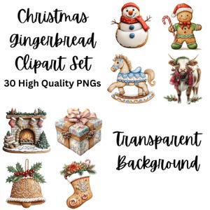 30 High-Quality Christmas Gingerbread Clipart Perfect for Memory Books, Junk Journals, Scrapbooks, Digital Planners, Commercial Use