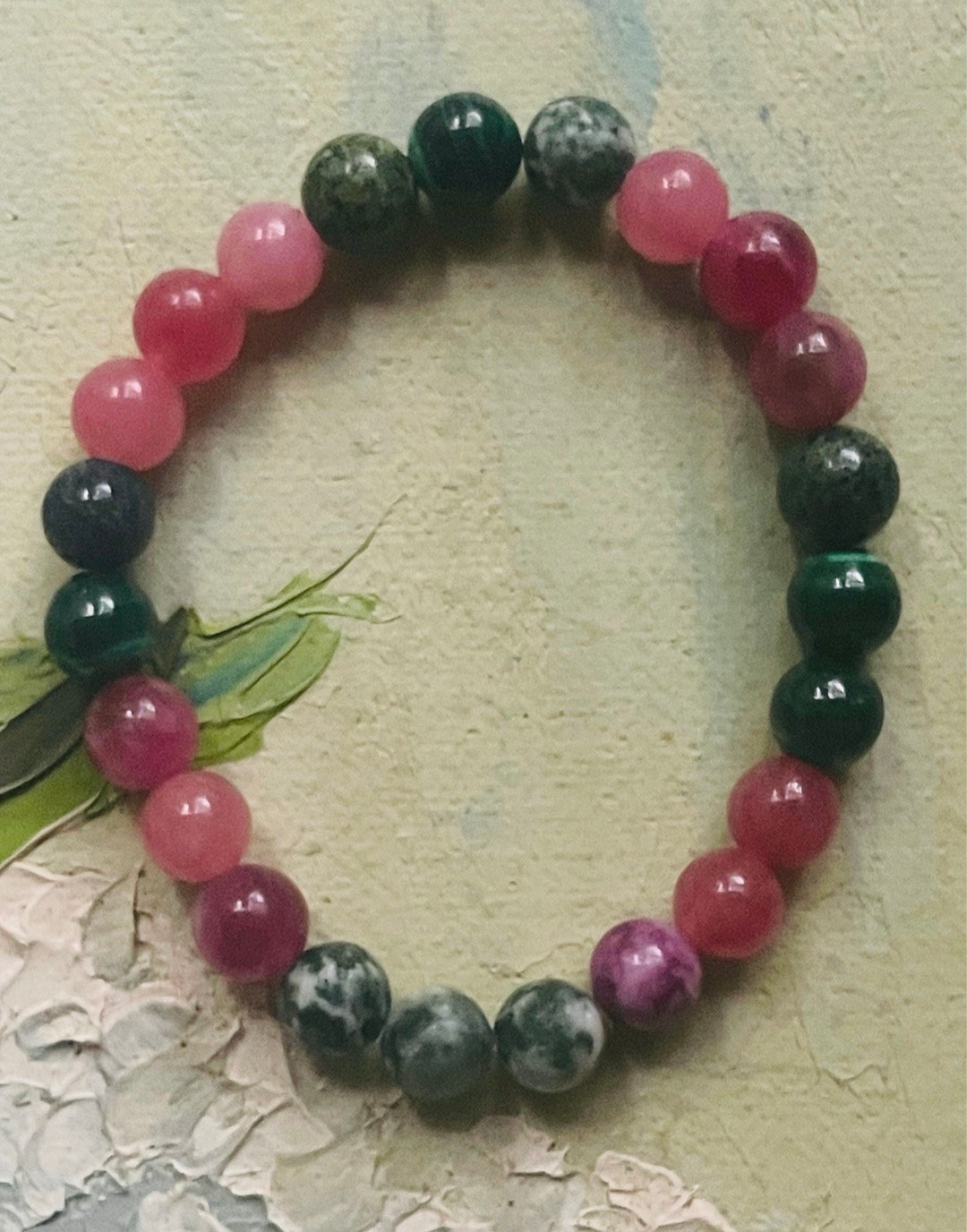 Pink Tourmaline and Green Agate Bracelet