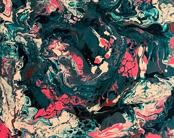 Green & Pink Abstract Acrylic Pouring Art Painting