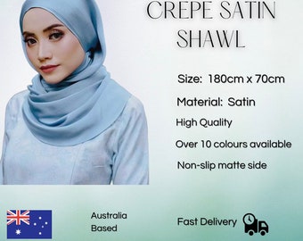 Premium Crepe Satin Scarf Hijab Soft High Quality Plain Solid Satin Silk Maxi Headwrap Shawl 180cm x 70cm