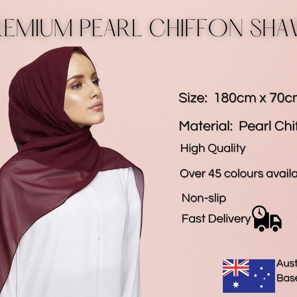 Premium Pearl Chiffon Scarf Hijab Soft High Quality Plain Maxi Headwrap Shawl 180cm x 70cm