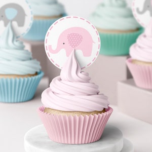 Pastelkleurige cupcaketoppers voor babyolifant