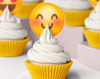 Emoji smiley face wafer/icing cupcake toppers