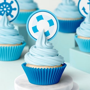Ahoy Nautical blauwe cupcake toppers voor wafels en glazuur