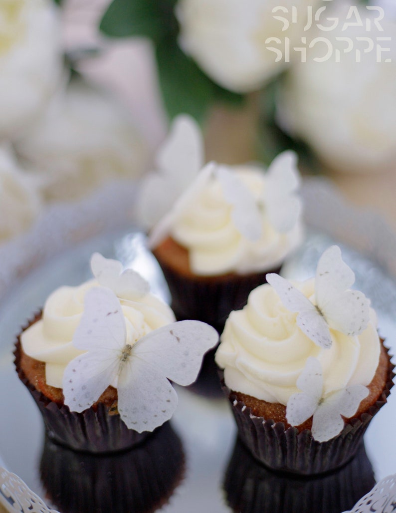 White Butterflies Wafer / Icing Cupcake Toppers Etsy