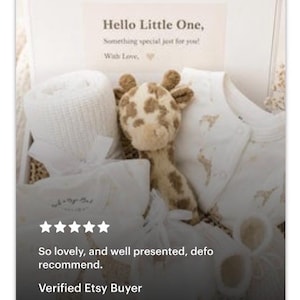 Neutral Baby Gift Box, Newborn Baby Hamper UK, Unisex Baby Shower Gift, Giraffe Safari Baby Set, New Mum Gift, 100% Cotton image 4