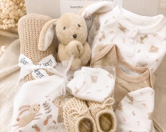 Neutral Baby Gift Box, Newborn Baby Hamper UK, Unisex Baby Shower Gift, Bunny Baby Set, New Mum Gift, 100% Cotton