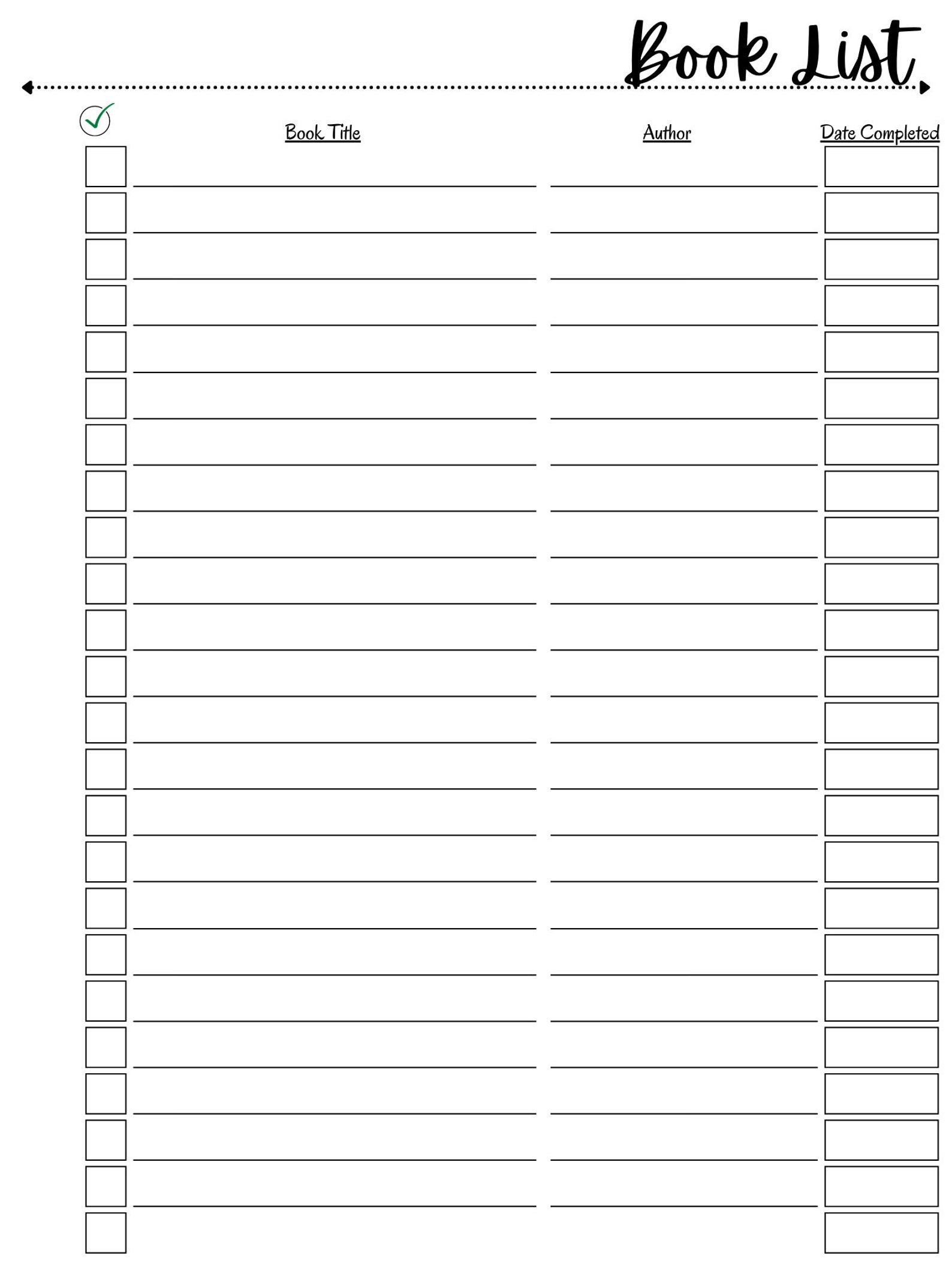 Printable Book List Template