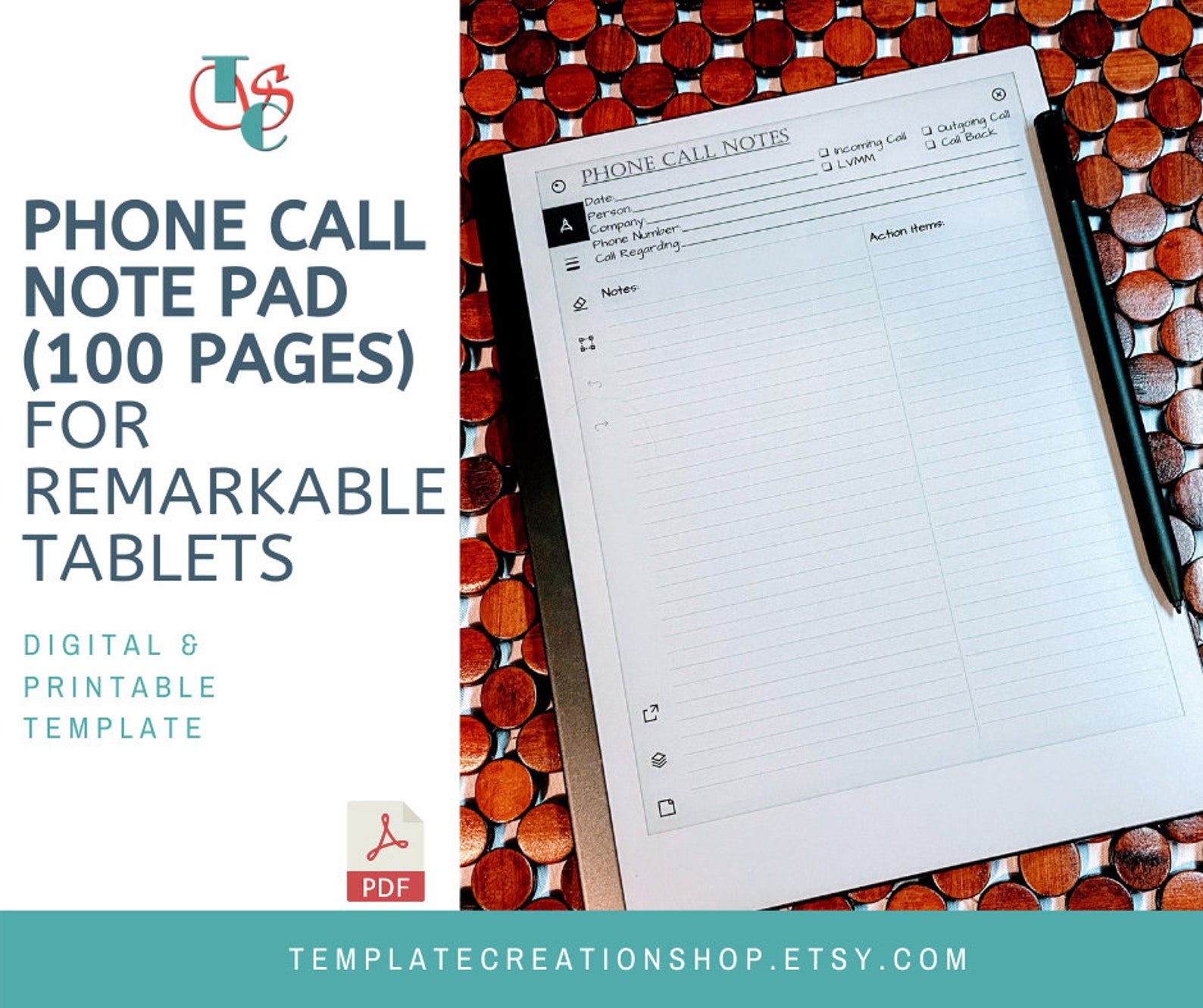 Phone Call Pad Remarkable 1 and 2 Compatible Templates 100 Etsy