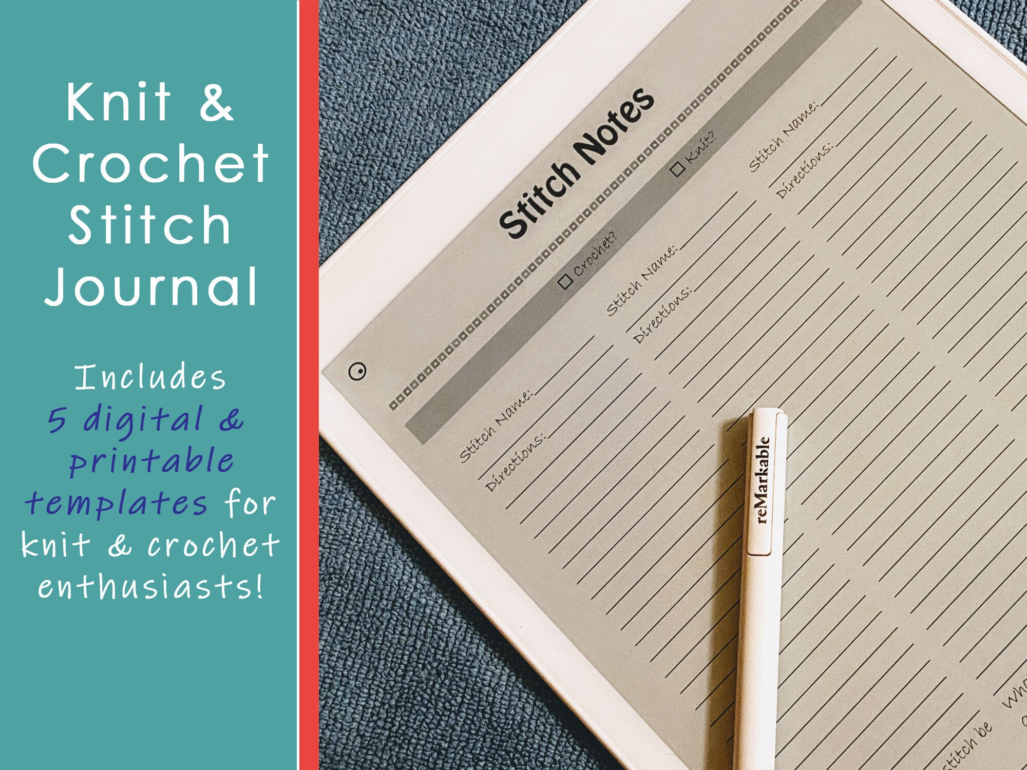 Knit & Crochet Journal reMarkable 1 and 2 compatible Etsy