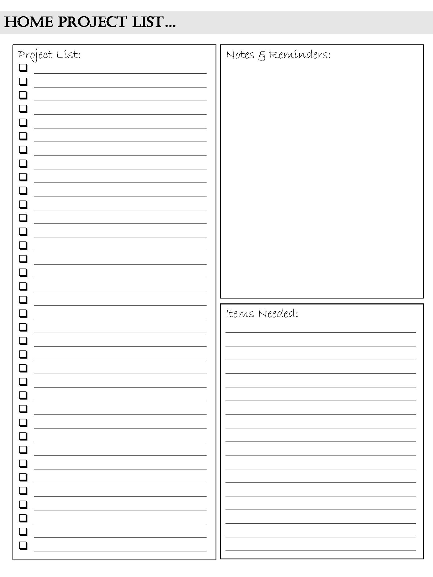 Home Project List Remarkable 1 and 2 Compatible Template Etsy