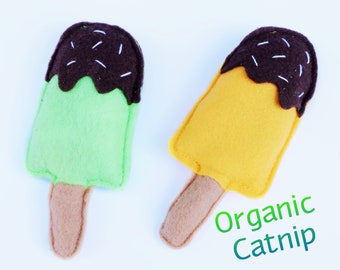 Organic Catnip Fudge Popsicle Toy for Cats, Green Orange Summer Pop with Sprinkles, Pet Gift, Kitten Play, Made to Order, Custom For Pets