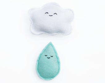 Cloud and Raindrop Bundle Toys for Cats, Kitten Play, Felt Sky, Cloud Pillow, Rain, Organic Catnip, Personalized, Celestial Themed Pet Toys