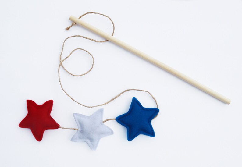 Independence Day Red White and Blue Star Cat Wand Toy, Star Chaser for Cats, Fourth of July, 4th, Firework Pet Interaction, Lure of Stars image 3