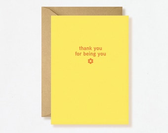 Thank You For Being You Card - Minimal Yellow Orange Pastel Cute Funky Groovy Flower Shape Blank Inside Eco-Friendly Vegan