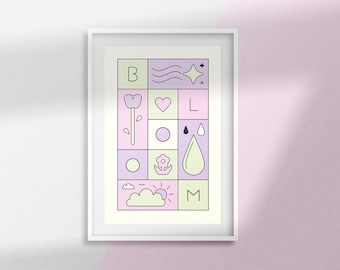 THE BLOOM PRINT - A3 A4 A5 Pastel Contemporary Poster Print Colourful Spring Graphic Scandinavian Danish Pastel Abstract