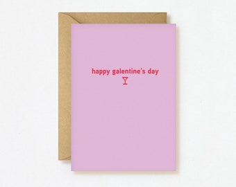 Happy Galentine's Day Card - Minimal Pink Red Pastel Cute Funky Groovy Drink Shape Friendship Blank Inside Eco-Friendly Vegan