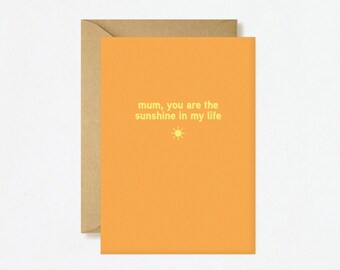 Mum Sunshine Card - Mothers Day Card Bright & Minimal Cute Greeting Mam Mummy Mama Sunshine Orange Blank Inside Eco-Friendly Vegan