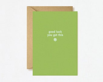 Good Luck You Got This Card - Bright & Minimal Cute Abstract Shapes Greeting Card Green Lucky 4Leaf Clover Irish Eco-Friendly Vegan