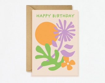 Happy Birthday Card - Matisse Inspired Cute Cutout Abstract Shapes Blank Inside Eco-Friendly Vegan