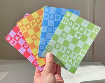 Pack of 4 Checkerboard Birthday Cards - Colourful Funky Happy Greeting Cards Mutlipack