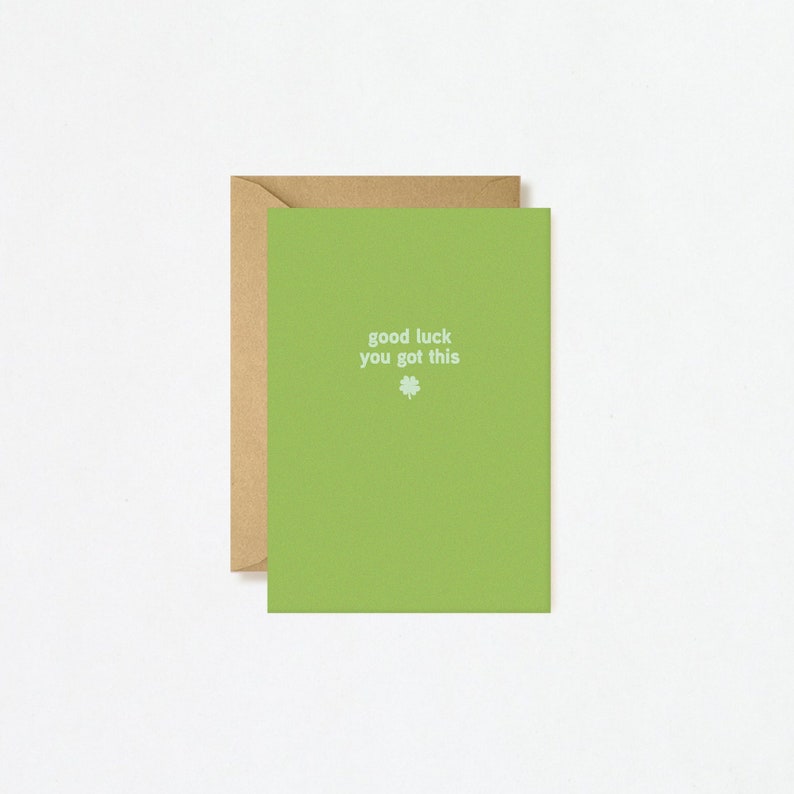 Good Luck You Got This Card Bright & Minimal Cute Abstract Shapes Greeting Card Green Lucky 4Leaf Clover Irish Eco-Friendly Vegan image 1