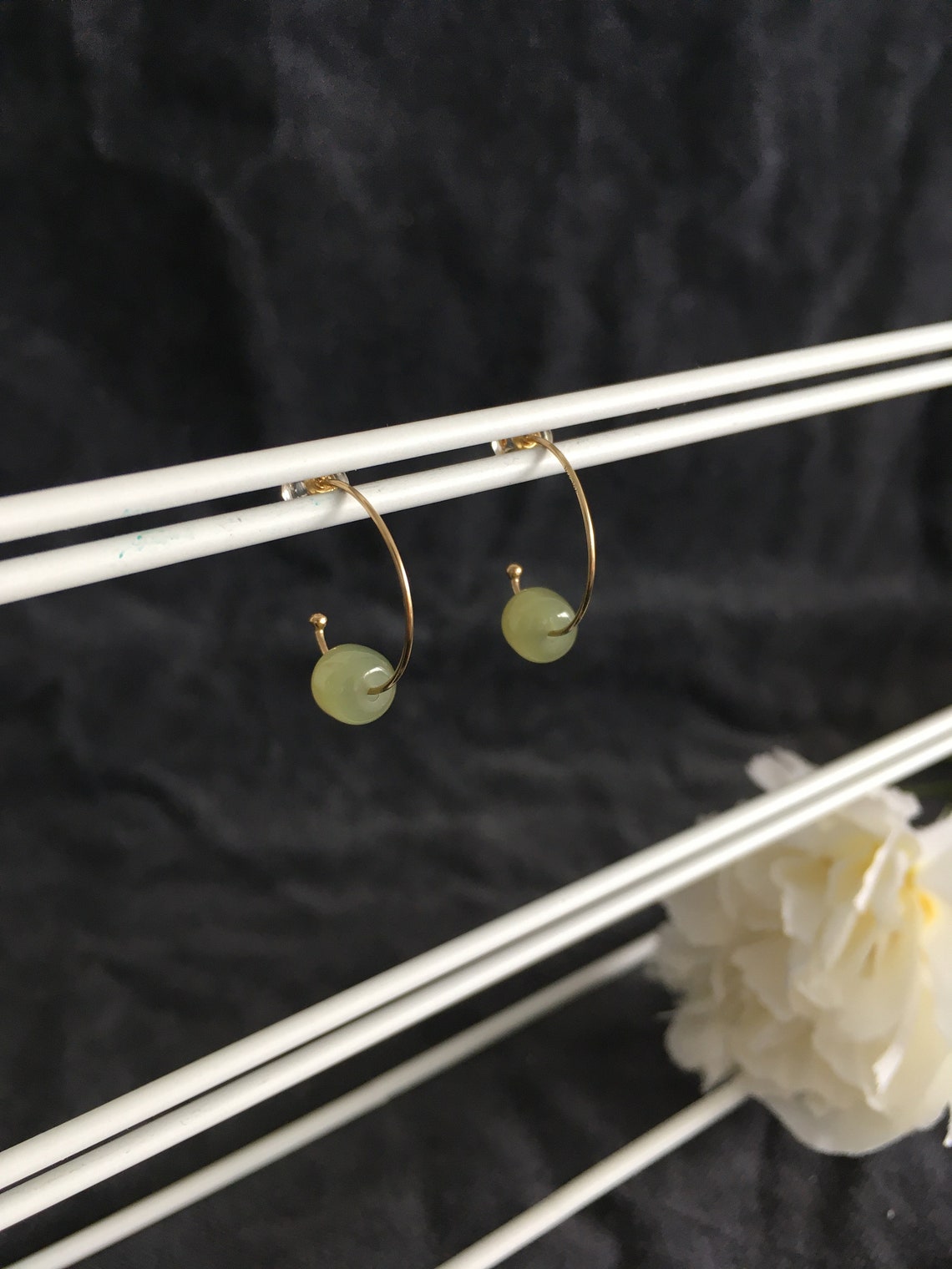 Natural Jade hoop earrings Goldplating Gift for her Etsy