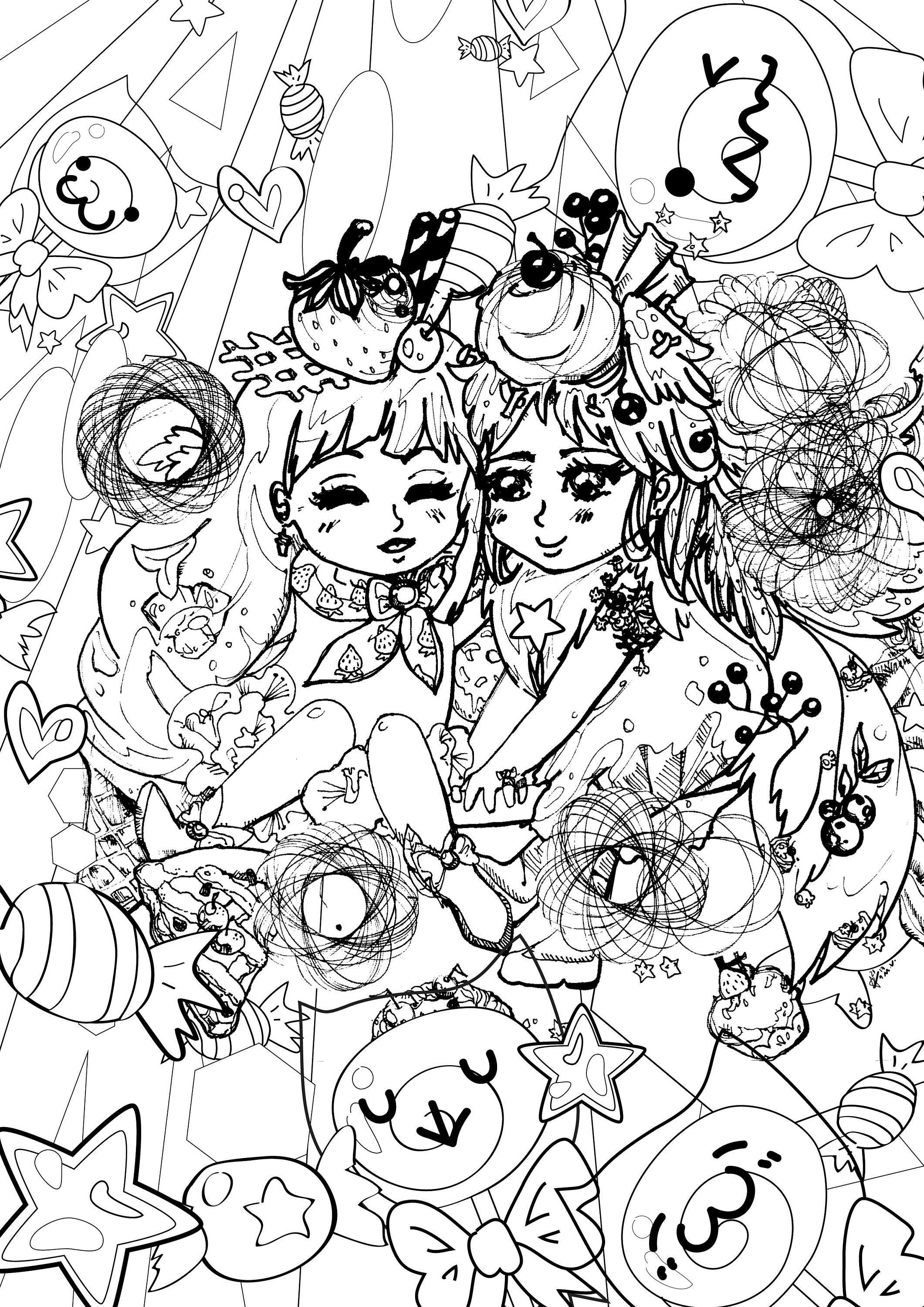 5 Pages Anime Manga Cartoon Style Digital Coloring Pack Pages | Etsy