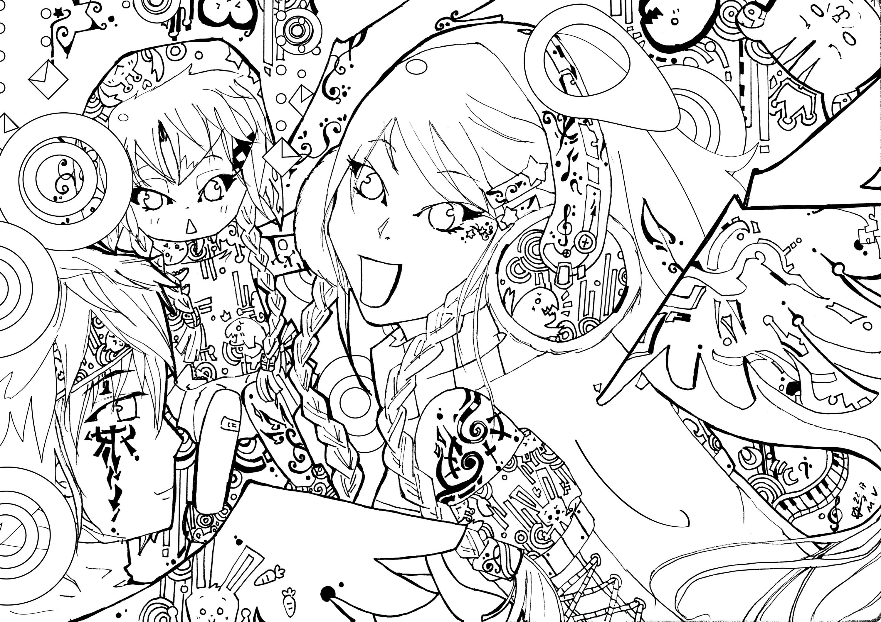 5 Pages Anime Manga Cartoon Style Digital Coloring Pack Pages | Etsy