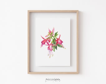 Fuchsia Print, Roze Fuchsia Bloem Afdrukbare Kunst, Instant Print Download, Botanische Wall Art Prints, Bloemenillustratie, Roze Kamer Decor