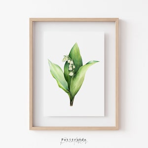 Impression de muguet, fleur de mai, impressions d'art mural botanique, art mural imprimable, aquarelle de fleurs de naissance, déco blanc, téléchargement immédiat