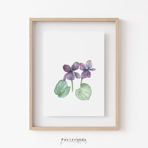 Sweet Violet Print, Viola Odorata, Botanical Art Prints, Flower Poster, Floral Watercolor Illustration, Digital Download, Printable Wall Art