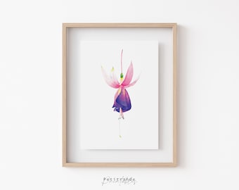 Fuchsia Bloemen Digitale Download, Fuchsia Botanische Wall Art Printable, Instant Download, Roze Bloem Wall Art, Roze Gallery Wall Decor