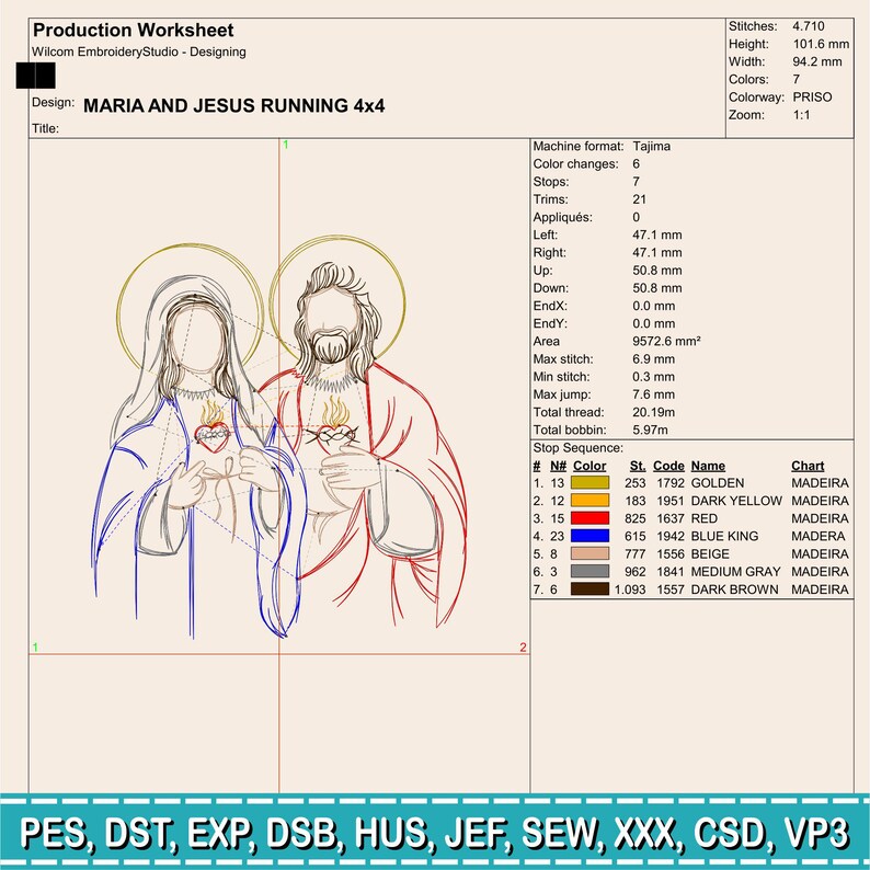 Sacred Heart of Mary and Jesus Outline Embroidery Design – Spiritual ...