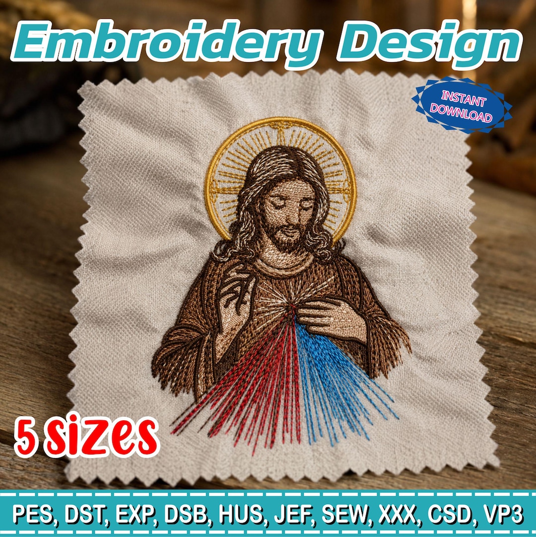 Sacred Heart Jesus Embroidery Design | Catholic Christ Art | Satin ...