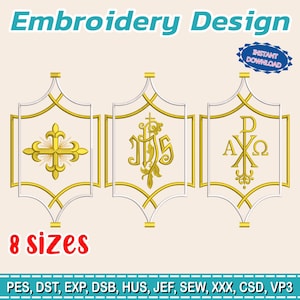 Religious Gold Ornament Embroidery Designs | Baroque Catholic Borders | Sacred Cross Motifs | Machine Embroidery Set | 3 Designs in 1