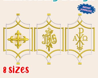 Religious Gold Ornament Embroidery Designs | Baroque Catholic Borders | Sacred Cross Motifs | Machine Embroidery Set | 3 Designs in 1
