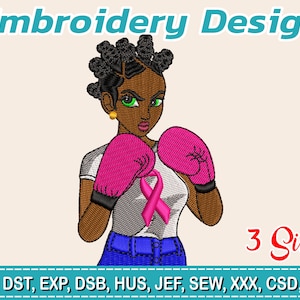 Embroidery Designs / Woman fighter / Woman Boxer / Battle against cancer / Fight against cancer / 3 sizes 3x3", 4x4", 5x4"