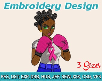 Embroidery Designs / Female Fighter / Female Boxer / Battle Against Cancer / Fight Against Cancer / 3 sizes 3x3", 4x4", 5x4"