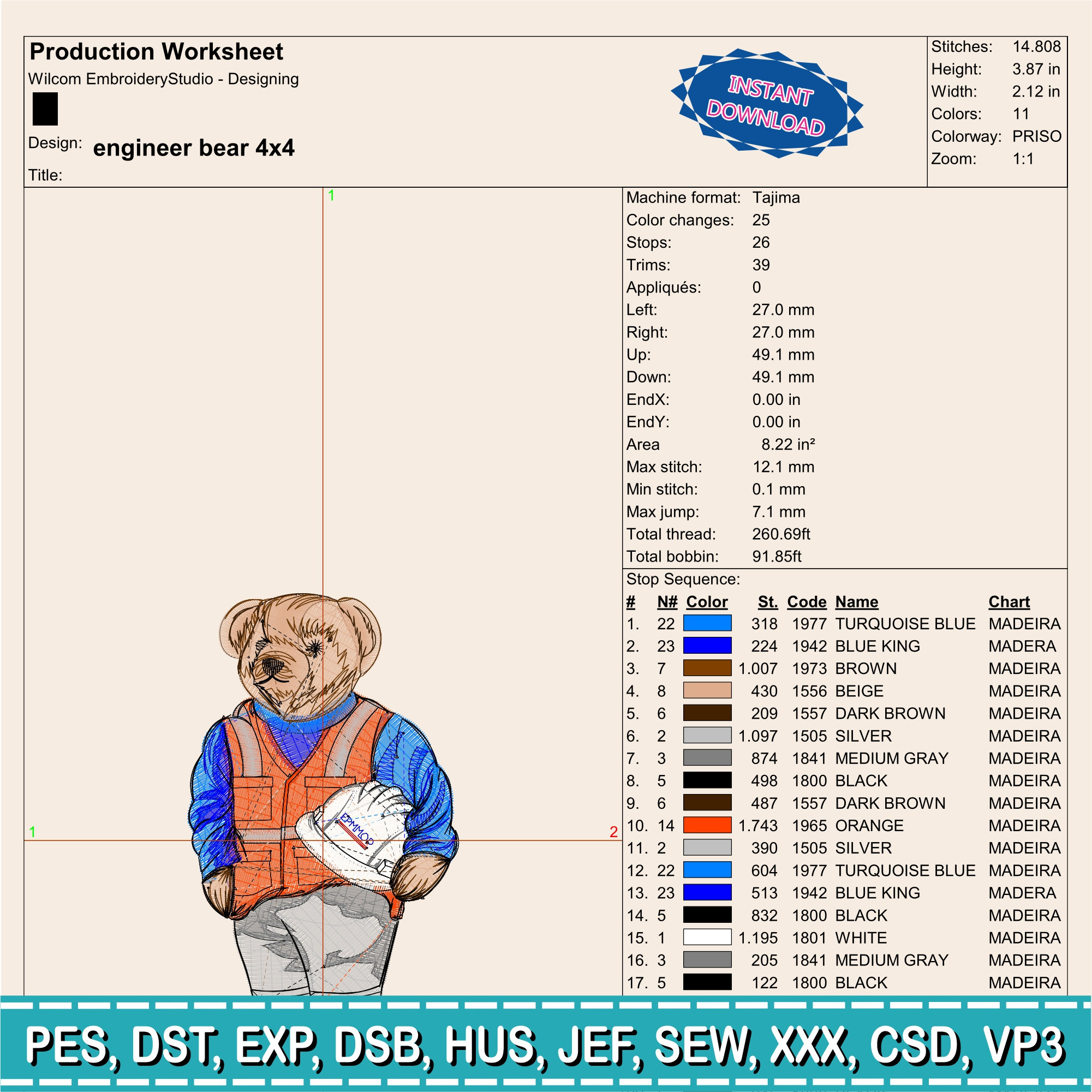 Threaded Bear Design Design to Embroider / Beautiful Bears / Fashion Bears / Well Dressed ...