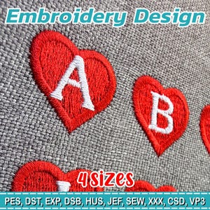 Heart Alphabet Embroidery Design Set | Red Love Letter Monogram Collection | Personalized Valentine Initial Digital Download | Cute Keepsake