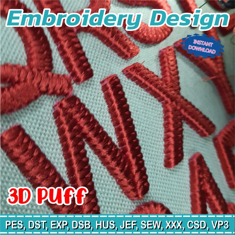 3D Textured Puff Embroidery Font | Raised Satin Stitch Letters for Hats ...